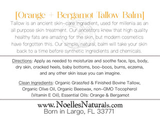 100% Organic Grassfed Tallow Balm - Orange + Bergamot