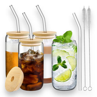 Drinking Glasses Set with Lid & Straw